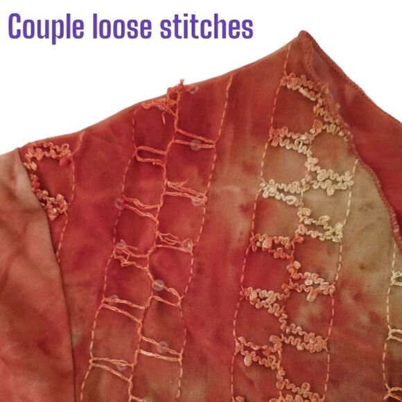 Y2K Embroidered Faux Wrap Top M Indie Fairy Bohemian Hippie Sequins Whimsigoth - Picture 8 of 16